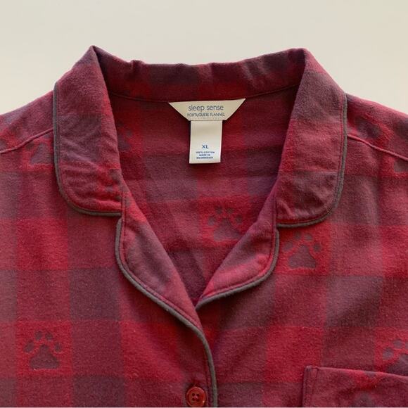 Sleep Sense Portuguese Flannel Sleepwear Red & Charcoal Gray Paw Print Button Up - Picture 4 of 8